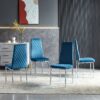 Modern Simple Style Dining Chair Fabric Chrome Metal Pipe Diamond Grid Pattern Restaurant Home Conference Chair (Set of 6) - Light Blue - Image 6