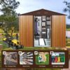 Outdoor Metal Storage Shed With Metal Floor Base - Coffee - Image 7