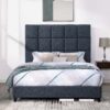Queen Size Squares Upholstered Platform Bed - Navy Blue Denim - Image 11