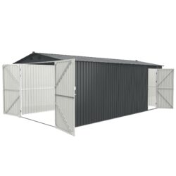 Outdoor Storage Shed, Metal Garden Shed Backyard Utility Tool House Building With 2 Doors And 4 Vent For Car, Truck, Bike, Garbage Can, Tool, Lawnmower - Dark Gray