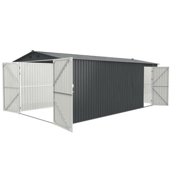 Outdoor Storage Shed, Metal Garden Shed Backyard Utility Tool House Building With 2 Doors And 4 Vent For Car, Truck, Bike, Garbage Can, Tool, Lawnmower - Dark Gray