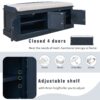 Storage Bench With 4 Doors And Adjustable Shelves, Shoe Bench With Removable Cushion For Living Room, Entryway - Antique Navy - Image 5