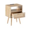 15.75" Rattan End Table With Power Outlet & USB Ports, Modern Nightstand With Drawer And Solid Wood Legs, Side Table For Living Room, Bedroom - Natural - Image 10