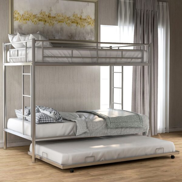 Twin Over Twin Bunk Bed With Trundle - Silver