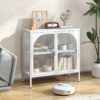 Metal Sideboard Cabinet, Accent Storage Cabinet With 2 Glass Doors, Modern Coffee Bar Cabinet With Adjustable Shelves 154 Lbs Capacity For Kitchen, Living Room And Hallway - White - Image 3
