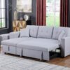 Dennis - Linen Fabric Reversible Sleeper Sectional With Storage Chaise And 2 Stools - Light Gray - Image 6