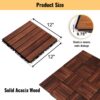 30 Piece Interlocking Deck Tiles Striped Pattern, Square Acacia Hardwood Outdoor Flooring For Patio, Bancony, Pool Side - Brown - Image 3