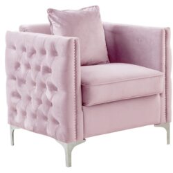 Bayberry - Velvet Chair With 1 Pillow - Pink