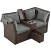 2 Seater Outdoor Patio Daybed Outdoor Double Daybed Outdoor Loveseat Sofa Set With Foldable Awning And Cushions For Garden, Balcony, Poolside - Gray - Image 21