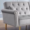 Velvet Tufted Sofa Couch With 2 Pillows And Nailhead Trim - Light Gray - Image 3