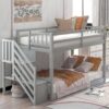 Twin Over Twin Floor Bunk Bed, Ladder With Storage - Gray - Image 14
