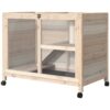Pawhut - Indoor Rabbit Hutch With Wheels, Desk And Side Table Sized, Wood Rabbit Cage, Waterproof Small Rabbit Cage - Natural - Image 9