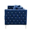 Wide Sofa With Jeweled Buttons, Square Arm, 2 Pillows - Blue - Image 4