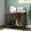 Modern Kennel Dogs Room Up To 80 Lb, Dog Crate Furniture With Multi-Purpose Rremovable Ttray, Double-Door Dog House, Lift Panel, 360 Degree Rotation, 3 Height Adjustable Feeding Bowls - Antique Brown - Image 13