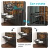 Modern Kennel Dogs Room Up To 80 Lb, Dog Crate Furniture With Multi-Purpose Rremovable Ttray, Double-Door Dog House, Lift Panel, 360 Degree Rotation, 3 Height Adjustable Feeding Bowls - Antique Brown - Image 4
