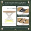Functional Furniture Retro Style Dining Table Set With Extendable Table And 4 Upholstered Chairs For Dining Room And Living Room - Natural / Off White - Image 7