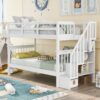 Twin Over Twin Stairway Bunk Bed With Storage And Guard Rail For Bedroom - White - Image 9