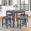 Lucian - 5 Piece Counter Height Pub Table With Tufted Linen Stools (Set of 5) - Gray - Image 5