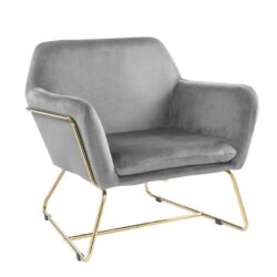 Keira - Velvet Accent Chair With Metal Base - Gray