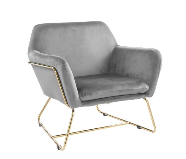 Keira - Velvet Accent Chair With Metal Base - Gray