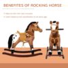 Qaba - Kids Metal Plush Ride-On Rocking Horse Chair Toy With Realistic Sounds - Dark Brown / White - Image 7