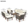 9 Piece Patio Rattan Furniture Set, Outdoor Conversation Set With Acacia Wood Legs And Tabletop, PE Rattan Sectional Sofa Set With Coffee Table, Washable Cushion - Beige - Image 12