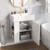 Modern Floating Bathroom Vanity With Ceramic Basin Perfect For Small Bathrooms, Left Side Storage - White - Image 5