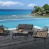 4 Pieces Patio Furniture Set, PE Rattan Wicker With Washable Cushion And Tempered Glass Tabletop, Conversation Furniture For Garden Poolside Balcony - Black / Natural - Image 6