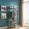 Metal Clothes Rack Open Wardrobe Free Standing With One Drawer Hanging Clothes Rod - Brown / Black Metal - Image 2