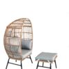 Outdoor Garden Wicker Egg Chair And Footstool Patio Chaise, With Cushions, Outdoor Indoor Basket Chair - Blue / Neutral - Image 10