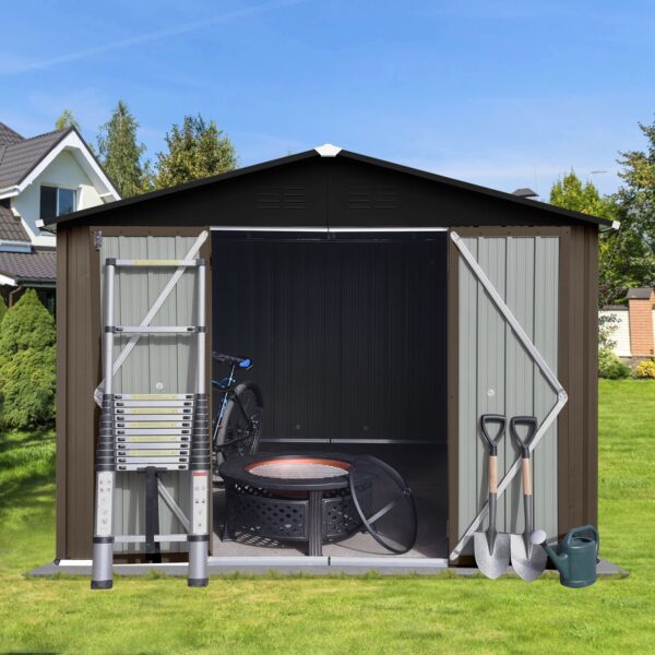 10'X8' Garden Sheds Outdoor Storage Sheds - Brown / Black
