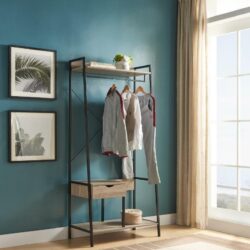 Metal Clothes Rack Open Wardrobe Free Standing With One Drawer Hanging Clothes Rod - Brown / Black Metal