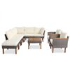 9 Piece Patio Rattan Furniture Set, Outdoor Conversation Set With Acacia Wood Legs And Tabletop, PE Rattan Sectional Sofa Set With Coffee Table, Washable Cushion - Beige - Image 3