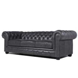 Traditional Tufted Leather Chesterfield Nailhead Sofa - Gray