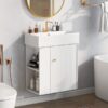 Modern Floating Bathroom Vanity With Ceramic Basin Perfect For Small Bathrooms, Left Side Storage - White - Image 6