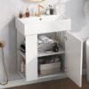 Modern Floating Bathroom Vanity With Ceramic Basin Perfect For Small Bathrooms, Left Side Storage - White - Image 8