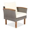 9 Piece Patio Rattan Furniture Set, Outdoor Conversation Set With Acacia Wood Legs And Tabletop, PE Rattan Sectional Sofa Set With Coffee Table, Washable Cushion - Beige - Image 11