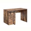 Home Office Desk One Cabinet Three Shelves Faux Barn Door On Metal Euro Hinges Modesty Panel - Distressed Wood - Image 6