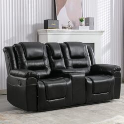 2 Seater Home Theater Recliner Manual Recliner Chair With A Storage Box And Two Cup Holders For Living Room - Black