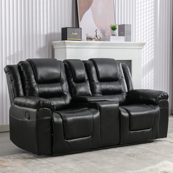 2 Seater Home Theater Recliner Manual Recliner Chair With A Storage Box And Two Cup Holders For Living Room - Black