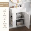 Modern Floating Bathroom Vanity With Ceramic Basin Perfect For Small Bathrooms, Left Side Storage - White - Image 11