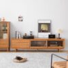 TV Cabinet With Chinese Changhong Glass Doors, Two Drawer Storage Space TV Standing - Cherry - Image 9