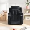 Kids Recliner Chair, Kids Upholstered Couch With One Cup Holder, Toddlers Recliner With Headrest And Footrest - Black - Image 2