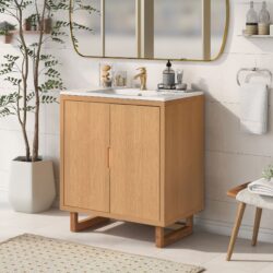 Bathroom Vanity Set With Sink, Combo Cabinet, Bathroom Storage Cabinet, Solid Wood Frame - Burly Wood