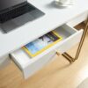 Computer Desk Writing Desk With One Drawer Metal Legs And USB Outlet Port - White / Gold - Image 4