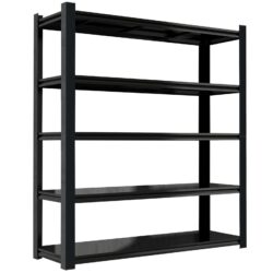 Tall Metal Shelves With 5 Removable Dividers Are High Capacity And Load Bearing For Garages, Kitchens And Offices - Black