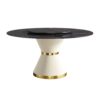 59.05" Modern Artificial Stone Round Carbon Steel Base Dining Table, Can Accommodate 6 People, Artificial Stone Turntable - White / Black - Image 9