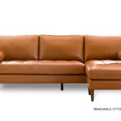 Mid-Century Tufted Leather Sectional With Reversible Chaise - Cognac