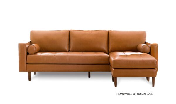 Mid-Century Tufted Leather Sectional With Reversible Chaise - Cognac
