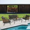 4 Pieces Patio Furniture Set, PE Rattan Wicker With Washable Cushion And Tempered Glass Tabletop, Conversation Furniture For Garden Poolside Balcony - Black / Natural - Image 5